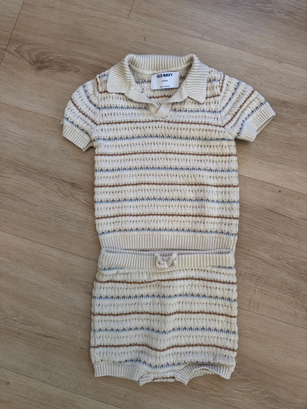 Old Navy Cream Striped Knit Polo Romper